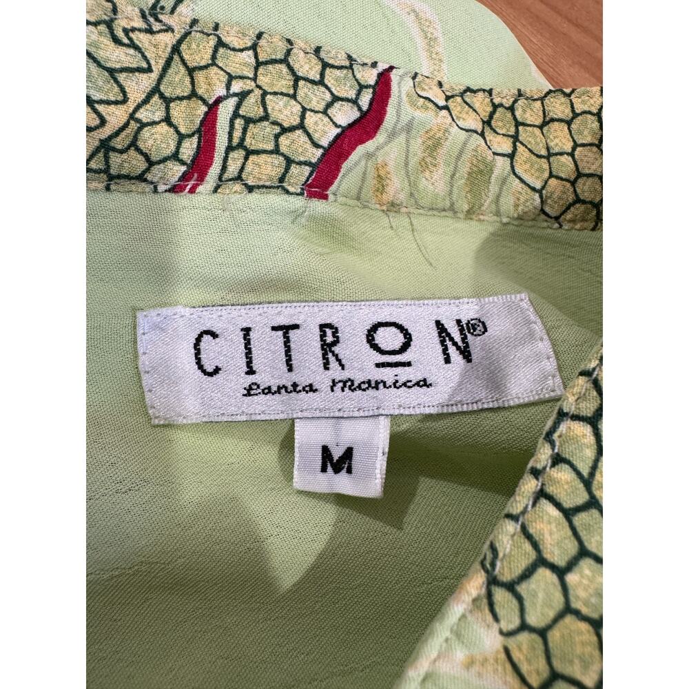 Citron Santa Monica Lime Green Chinese Dragon Graphic Button Up Blouse Top Sz M - Picture 4 of 4